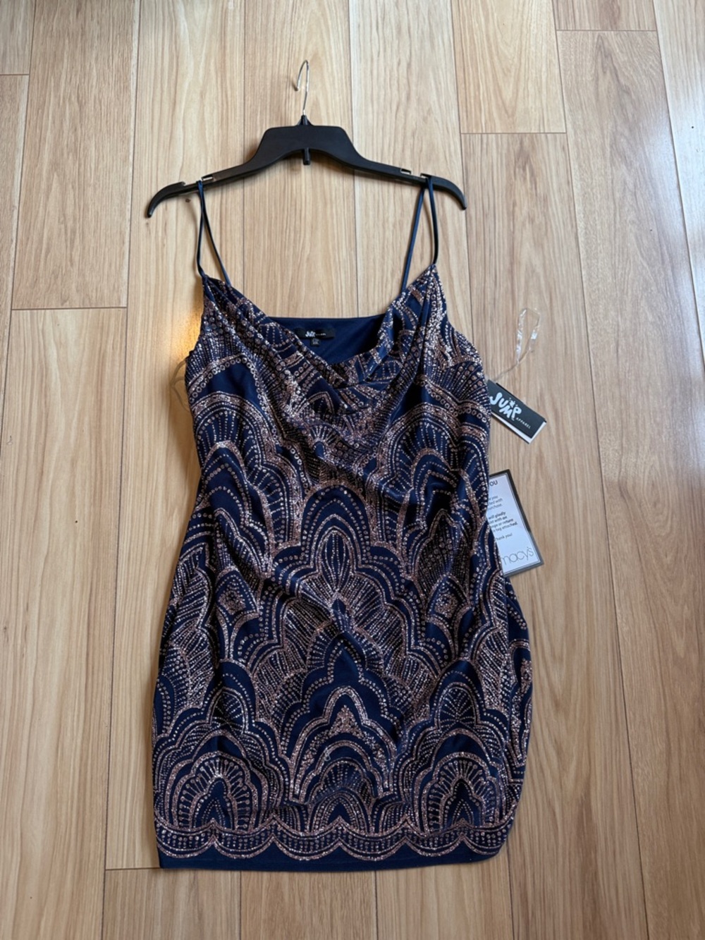 NWT Navy Blue & Rose Gold Beaded Slip Dress